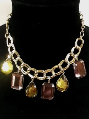 Nuevo Conjunto de Pulsera Collar Vintage 19" Imitación Cristal Piedras Colores Tono Dorado. Foto 1 de 4