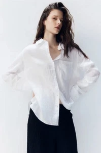 H&M Linen Shirt Women M White Natural Linen RRP £27.99 Brand New Summer Vibe - Picture 1 of 15
