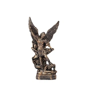 St. Michael Statue 4" Hand Painted Bronze Resin Figurine Archangel Slaying Demon - Picture 1 of 8