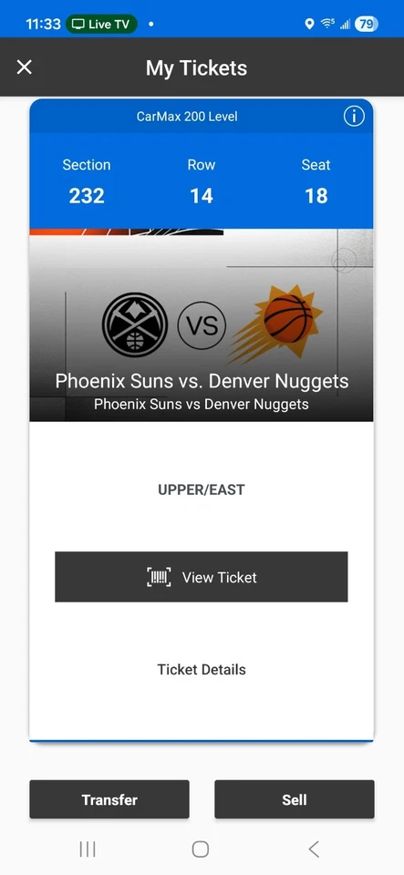 Boleto Suns Vs Nuggets 29/11/25 Foto 1 de 1