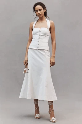 Платье миди Anthropologie BHLDN белое Jayne без рукавов с бретелью через шею женское размер маленький - Изображение 1 из 4