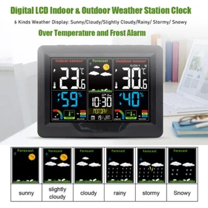 Drahtlose digitale LCD Wetterstation Uhr Innen & Außen Kalender Thermometer - Bild 1 von 12