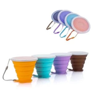4x Foldable Cup,Collapsible Silicone Cups with Plastic Sealing Lid Reusable Por - Picture 1 of 6