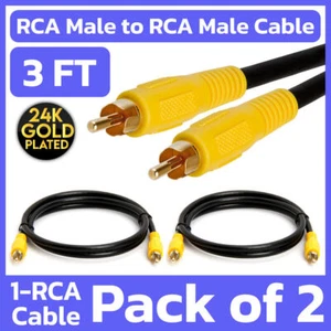 2 Stück Cinch Stecker auf Stecker Kabel 3 Fuß Single Composite Audio/Video Kabel gelber Stecker - Bild 1 von 5