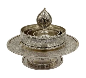 6" Zoll Tibetisch Versilbert Kupfer Ratna Mandala Ständer Angebot Buddhist Nepal - Bild 1 von 9
