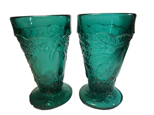 Vintage Tiara Indiana Glas 2er Set Grün Süße Birne Avocado 10 Unzen Fuß Gläser - Bild 1 von 6