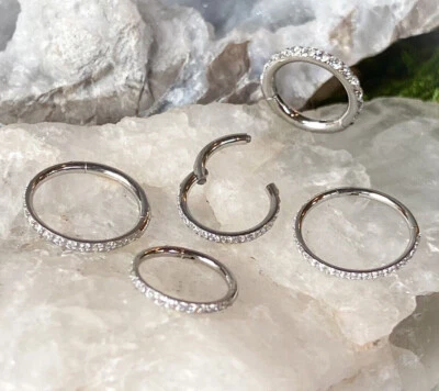1pc Hinged Segment Ring CNC Set CZ Gems Hoop Helix Daith 316L Surgical Steel - Image 1 of 4