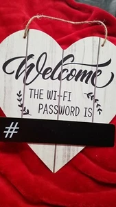Welcome Wifi Password Sign Heart Shaped Farmhouse Style - Picture 1 of 2