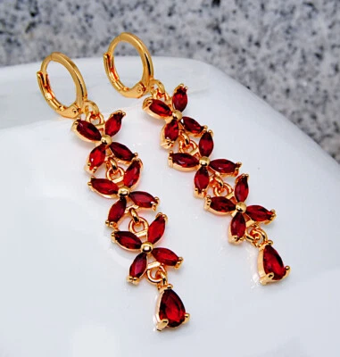 Charismatische Ohrringe Damenohrringen, vergoldet 18K/750 Edelstein rote Granat - Bild 1 von 4