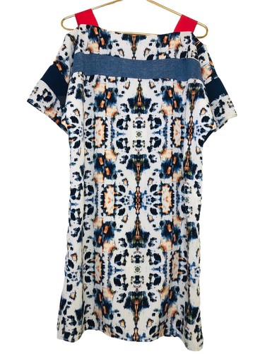 Abito a tracolla Celine da donna blu bianco inchiostro stampato a macchie taglia 42