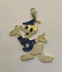 2Ct Round Cut Real Moissanite Donald Duck Cartoon Pendant 14K Yellow Gold Plated - Picture 1 of 9
