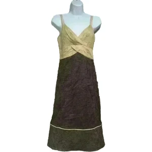 Catherine Malandrino Cottagecore Eyelet Dress 4 Tan Brown Boho A-line Retro luxe - Picture 1 of 16