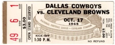 1965 CLEVELAND BROWNS vs DALLAS COWBOYS ticket stub JIM BROWN Touchdown 10/17/65 - Image 1 of 2