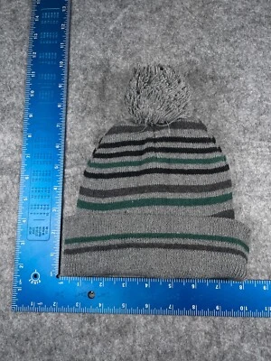 Gorro Toque Adulto Talla Única Gris Verde Rayas Tejido Poli Algodón Mezcla Esquí Pom Foto 1 de 4