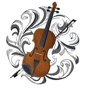 Musical Instruments Violin with Baroque Background Embroidered Iron on/Sew patch - Picture 1 of 1
