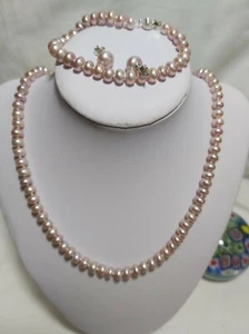 Genuine Silver 7-8 mm oblate freshwater pearls necklace bracelet set L50+B18cm  - Imagen 1 de 4