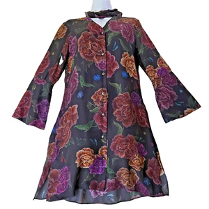 Robert Graham Kleid Damen Extra Small Burgunderrot Seide Brenna Blumen Bindeband Ausschnitt - Bild 1 von 12
