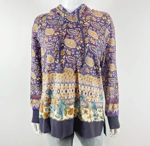 Johnny Was Purple Paisley Floral Hooded Sweatshirt Size S Casual Boho Colorful - Picture 1 of 6