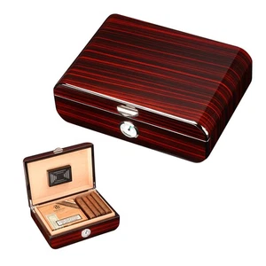 Caja humidificador de cigarros humidificador higrómetro madera de cedro estuche soporte para 25-50 cigarros - Imagen 1 de 10