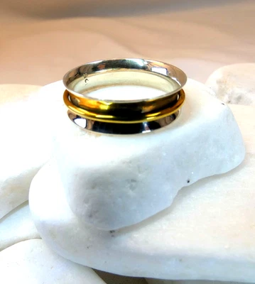 Sterling Silver Gold Vermeil Spinner Ring Sz 8 Band - Image 1 of 4