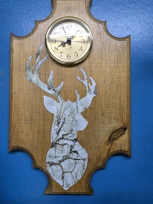 Clock Handmade Wooden Plaque Hunting Cabin Man Cave Beutiful Custom With Camo - Image 1 of 3