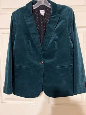 Blazer J Crew de terciopelo verde oscuro con un botón 12p Foto 1 de 4