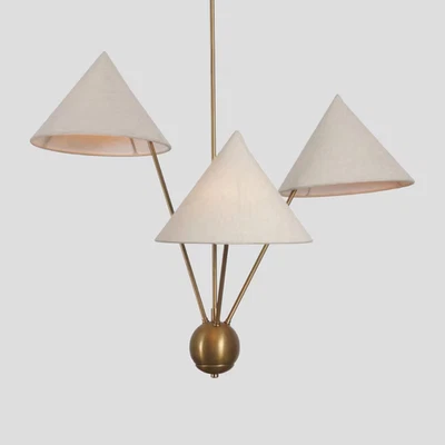 Italian Style Three Linen Shade Brass Sputnik Ceiling Chandelier Pendant Light F - Image 1 of 4