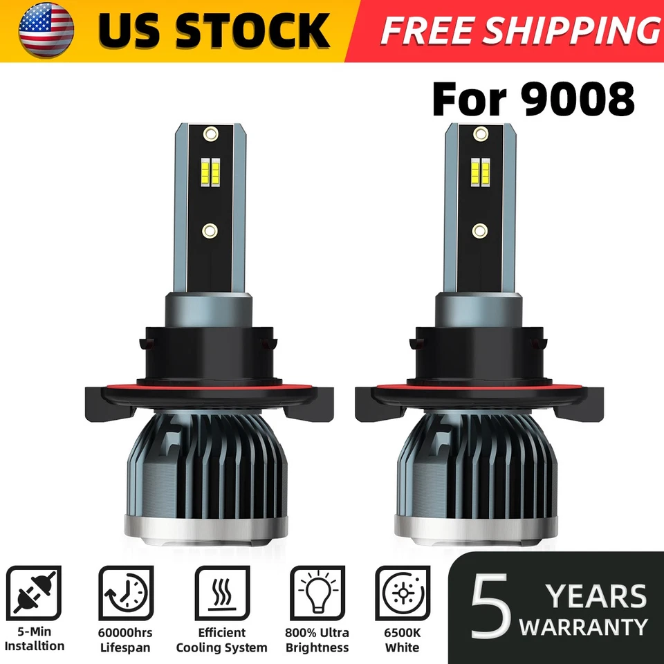 2X 9008/H13 LED Headlight Bulbs Kit High/Low Beam Super Bright 6000K White - Image 1 of 4