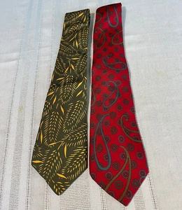 Lot of 2 PERRY ELLIS Men's Silk Neckties Vintage USA  PAISLEY Red, Green Wheat - Picture 1 of 9