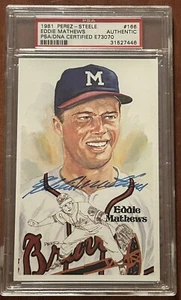 1981 EDDIE MATHEWS Autographed Perez-Steele 2515/10000 Signed Postcard PSA Auto - Picture 1 of 5