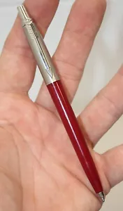 Modern Parker Jotter Ballpoint Click Pen Red Barrel Brushed Stainless Top USA! - Picture 1 of 14