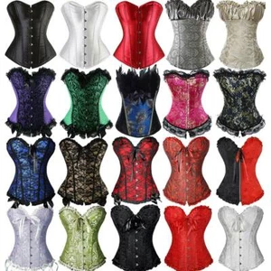 Mujeres Corsé Bustier con Cordones Huesos Sobrebusto Burlesco Prendería Entrenador de Cintura - Imagen 1 de 69