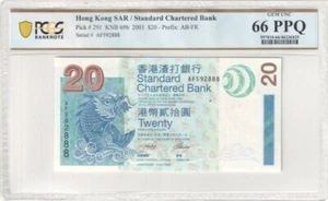 2003 $20 HONG KONG SAR/ STANDARD CHARTERED BANK GEM UNC 66 PPQ AF592888 - Picture 1 of 2