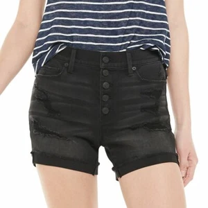 Mudd® Destructed Frayed Hem Midi Shorts BLACK Women's JR. Sz 5 NWT MSRP$38 - Picture 1 of 3