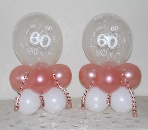 60th Birthday -Rose Gold - 2 -6 or 12 Pack -Table Balloon Decoration Display Kit - Picture 1 of 1