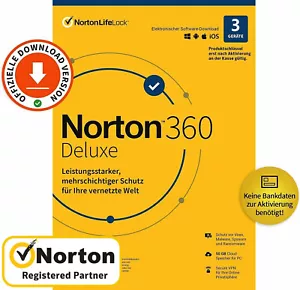 NORTON 360 Deluxe 2025 3 Geräte 1 Jahr | Internet Security AntiVirus | KEIN ABO - Bild 1 von 4
