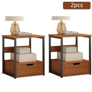 Set of 1/2 Wood Nightstand End Table Bedroom Storage Coffee Side Bedside Table - Picture 1 of 9