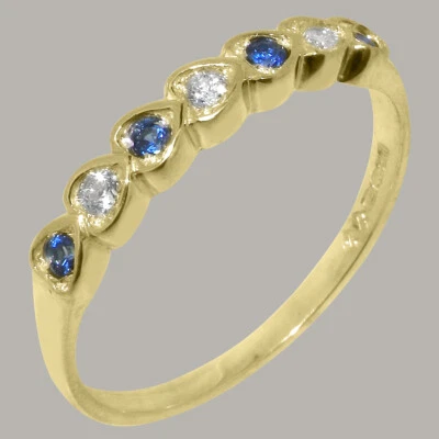 Solid 9ct Yellow Gold Natural Diamond & Sapphire Womens Eternity Ring - Image 1 of 4