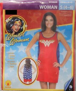 WONDER WOMAN ADULT COSTUME Small 4-6 Superhero Cape Halloween Cosplay Rubies NEW