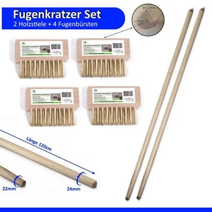 4x Fugenbürste Fugenreiniger Unkraut Bürste inkl. 2x Holzstiel Fugenkratzer Set - Bild 1 von 2