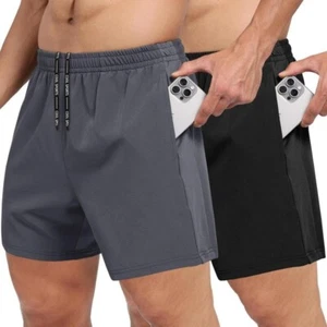 Showitty 2 Pack Men's Gym Workout Shorts with Zipper Pockets- Size M - Picture 1 of 7