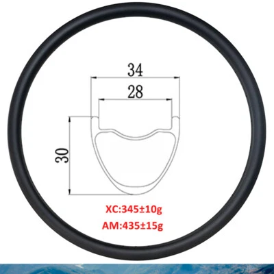 29er XC AM MTB 自行车 34X30 毫米碳边无内胎夹具 24 28 32 36 孔 — 第 1/4 张图片