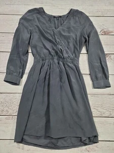 Madewell 0 Silk Faux-Wrap Dress Gray long sleeve casual C5 - Picture 1 of 9