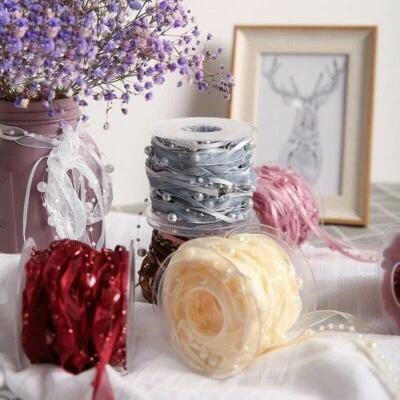 10M Beaded Wedding Satin Ribbon Stem Wrap Floral Silky Tape Florist DIY - Image 1 of 4