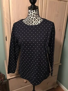 Croft & Barrow Women's Classic Tee Shirt Navy Polka dot Cotton Blend Sz PM  New - Picture 1 of 9