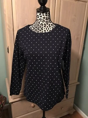 Croft & Barrow Women's Classic Tee Shirt Navy Polka dot Cotton Blend Sz PM  New - Image 1 of 4