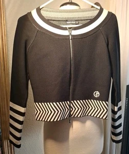 Vintage Giorgio Armani Jacke Streifen Schwarz Weiß Logo Italienisch Größe 40 - Bild 1 von 9
