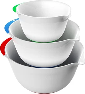 Vremi 3 Piece Plastic Mixing Bowl Set - Nesting Mixing Bowls with Rubber Grip Ha - Picture 1 of 5