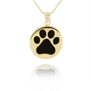Gold Enamel Pet Dog Paw Print Medallion Pendant Necklace - Picture 1 of 9