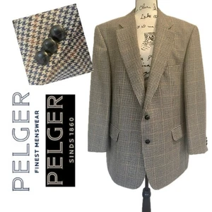 VTG 90’s EDUARD PELGER HOUNDSTOOTH BLAZER VIRGIN WOOL SZ XL LEATHER BUTTONS - Picture 1 of 19